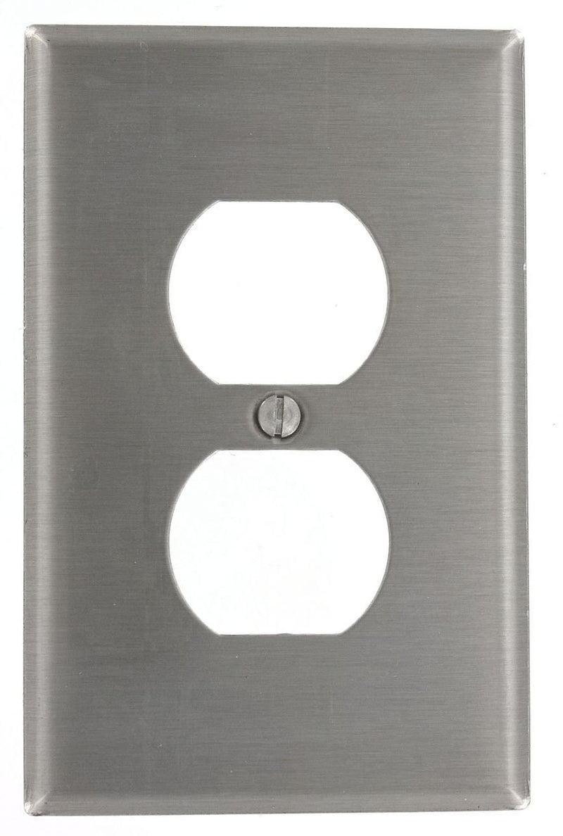Leviton SSJ8-40 1-Gang Duplex Receptacle, Wallplate, Midway Size, Stainless Steel