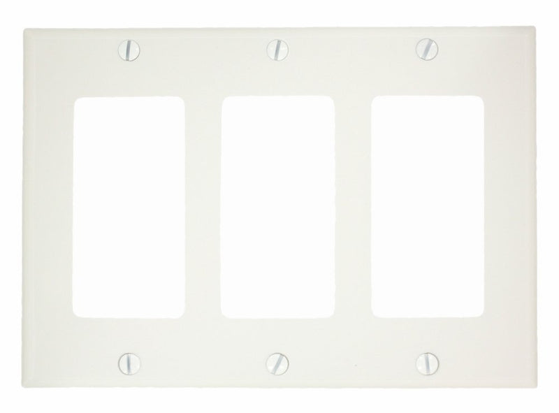 Leviton 80411-NW 3-Gang Decora/GFCI Device Wallplate, Standard Size, Thermoset, Device Mount, White