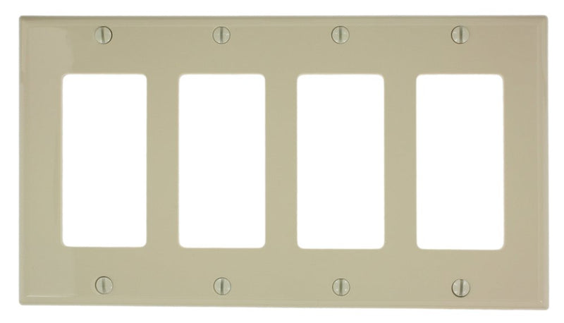Leviton 80412-NI 4-Gang Decora/GFCI Device Wallplate, Standard Size, Thermoplastic Nylon, Device Mount, Ivory