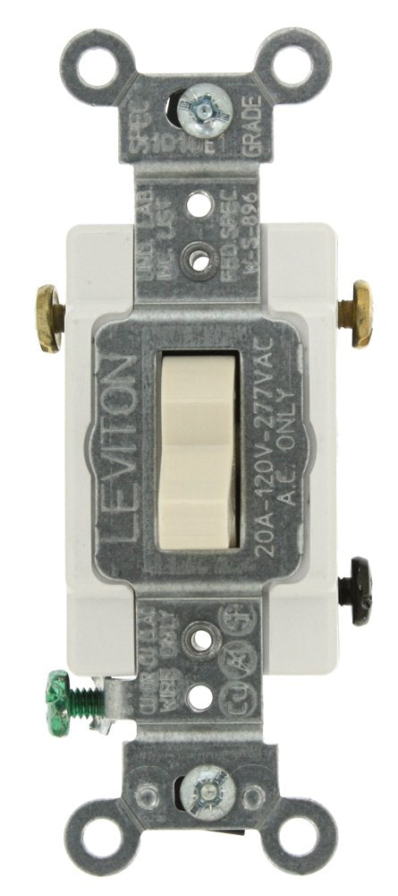 Leviton CS320-2T 20-Amp, 120/277-Volt, Toggle 3-Way AC Quiet Switch, Commercial Grade, Grounding, Light Almond