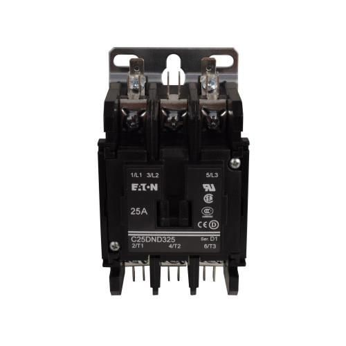 Eaton C25DND325A 3 Pole Open Type Non-Reversing Definite Purpose Control Contactor With Baseplate 25 Amp 110 - 120 Volt AC