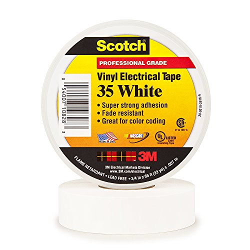 Scotch Vinyl Color Coding Electrical Tape 35, 3/4 in x 66 ft, White
