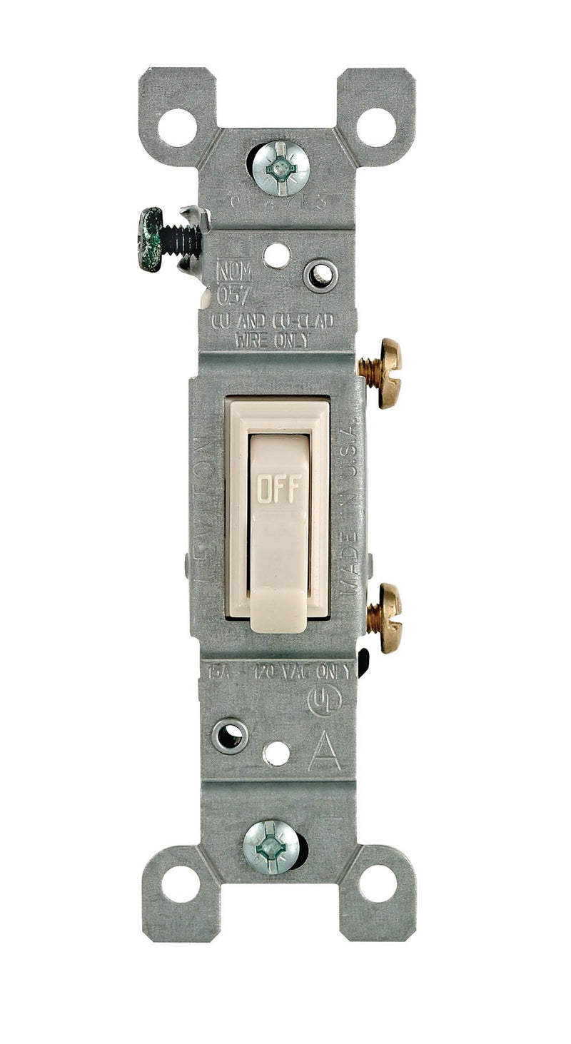 Leviton 1451-2T 15 Amp, 120 Volt, Toggle Framed Single-Pole AC Quiet Switch, Residential Grade, Grounding, Light Almond