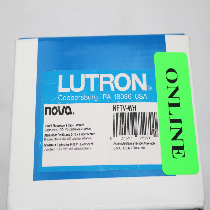 Lutron NFTV-WH Nova 0-10V 60A Fluorescent LED Single Pole Slide-to-Off Dimmer, White