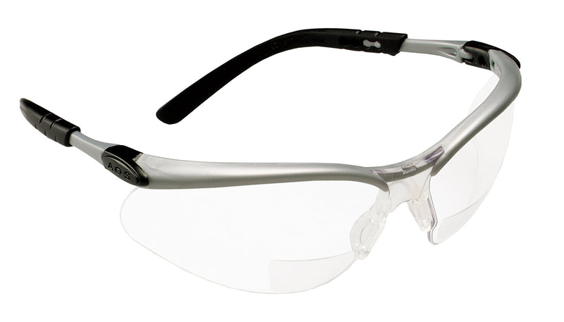 3M  Reader +2.0 Diopter Safety Glasses, Silver/Black Frame, Clear Lens