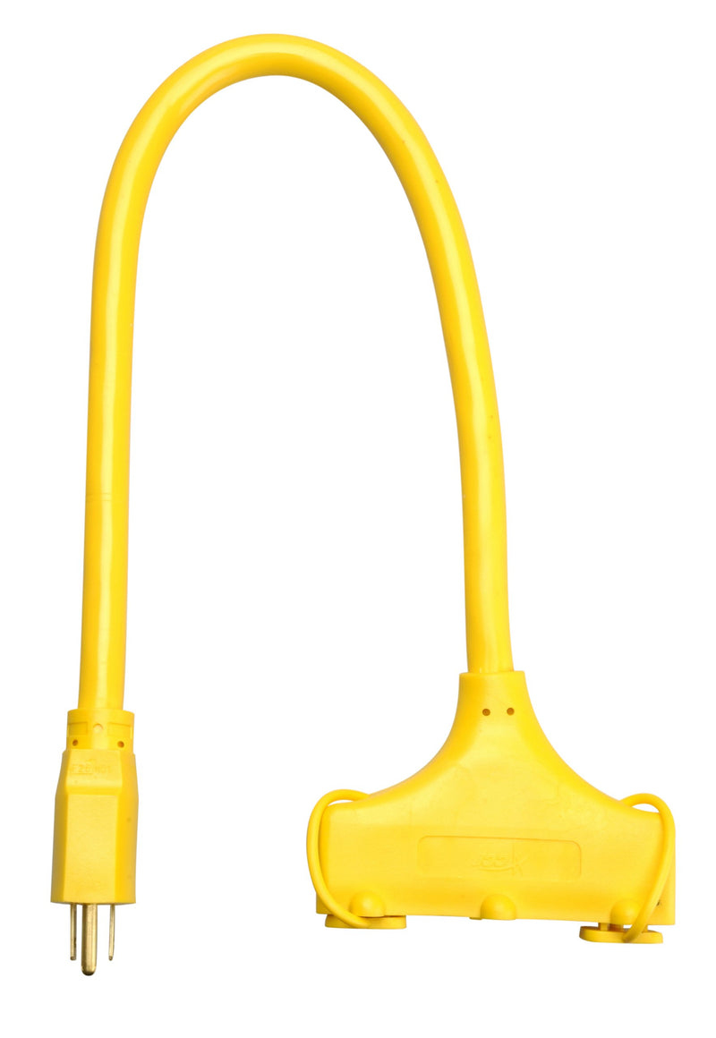 Coleman Cable 04112 12/3 Tri-Source Adapter Extension Cord, 2-Foot, Yellow
