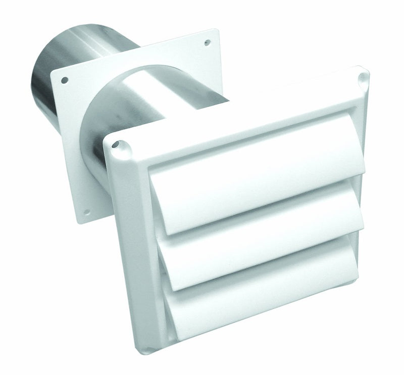 Lambro 290W Louvered Vent With Tail Pipe and Trim Plate 3 Inch White Plastic